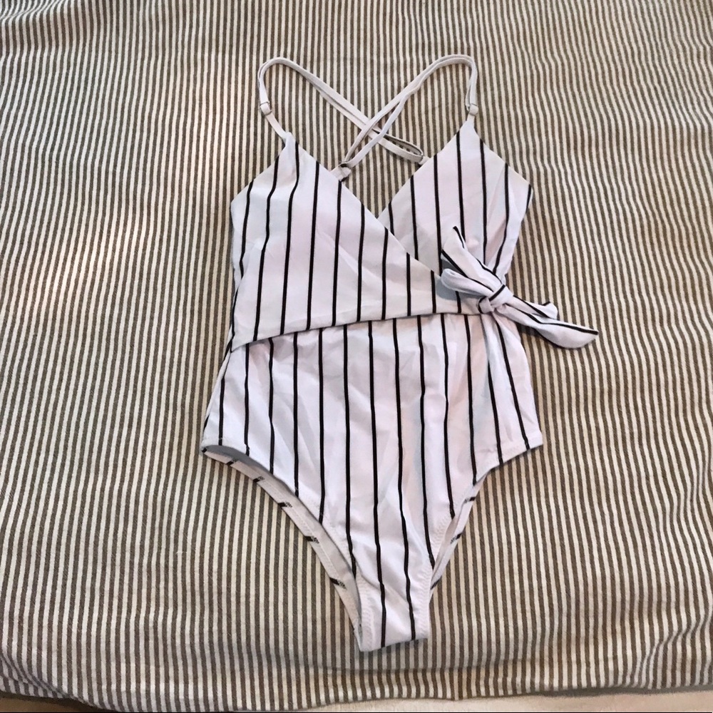 Black & White Stripe One Piece Tie Front